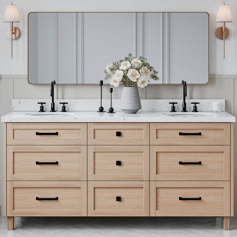Monroe 72" Oak Double Sink Vanity with Carrara Quartz Top
