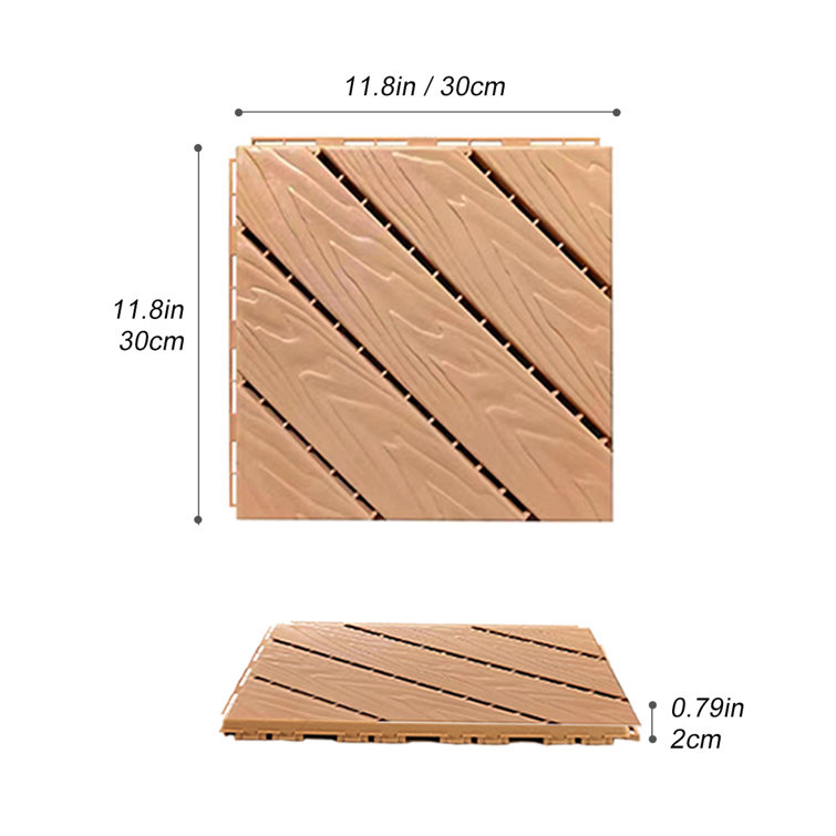 12x12 in Wood Color Interlocking Plastic Composite Deck Tiles, Set of 35
