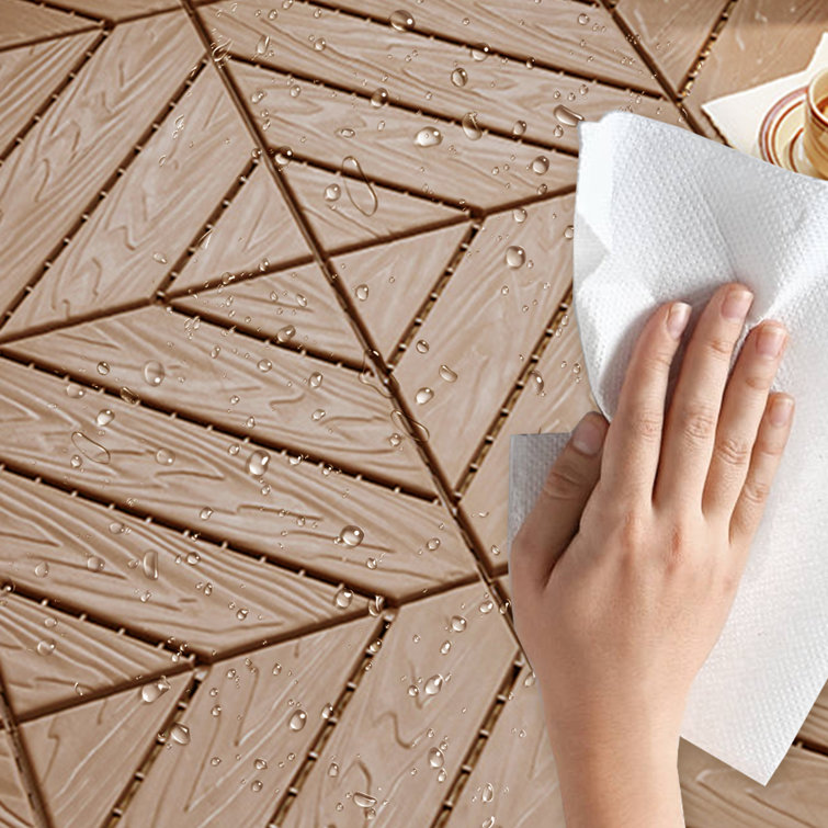 12x12 in Wood Color Interlocking Plastic Composite Deck Tiles, Set of 35