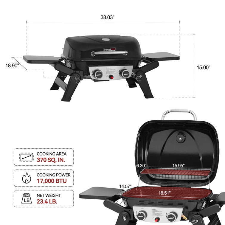 Royal Gourmet Black Stainless Steel 2-Burner Portable Propane Gas Grill