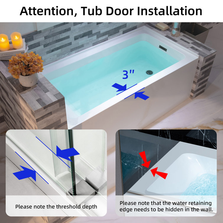 60'' x 30'' White Acrylic Alcove Soaking Bathtub with Right Drain