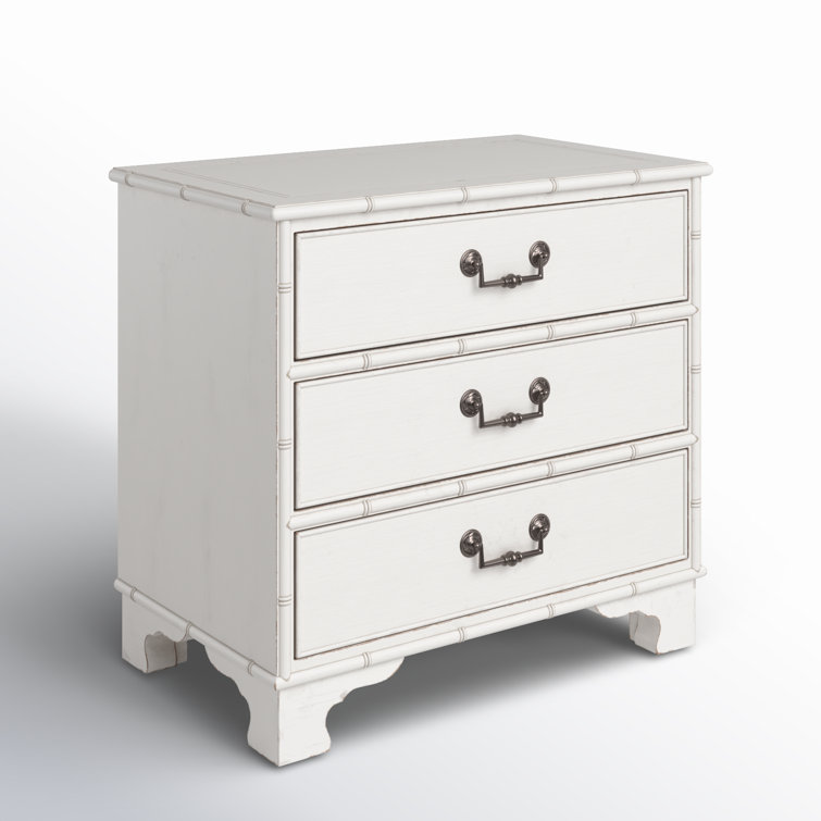 White Coastal 3-Drawer Bamboo Nightstand