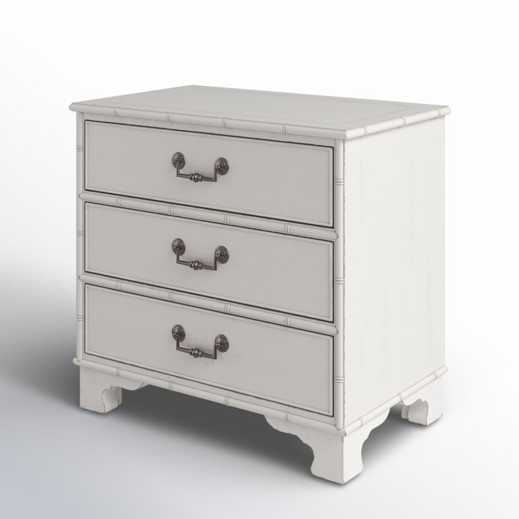 White Coastal 3-Drawer Bamboo Nightstand
