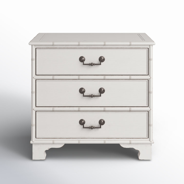 White Coastal 3-Drawer Bamboo Nightstand