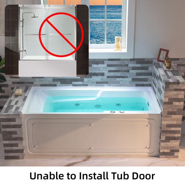 60'' White Acrylic Freestanding Heated Whirlpool Bathtub