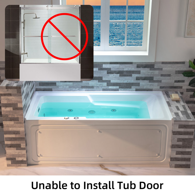 60'' White Freestanding Heated Acrylic Whirlpool Bathtub