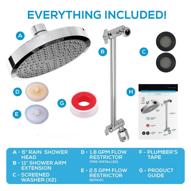 Polished Chrome Adjustable Rain Shower Head with Filter