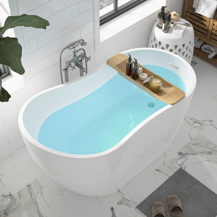54" White Acrylic Freestanding Soaking Bathtub with Chrome Drain