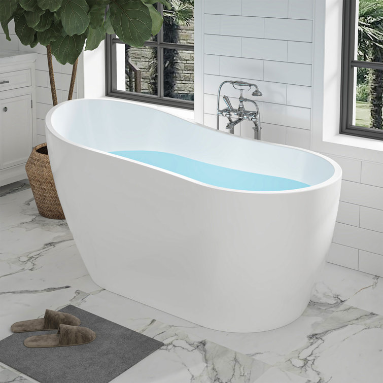 54" White and Titanium Gold Freestanding Acrylic Soaking Bathtub