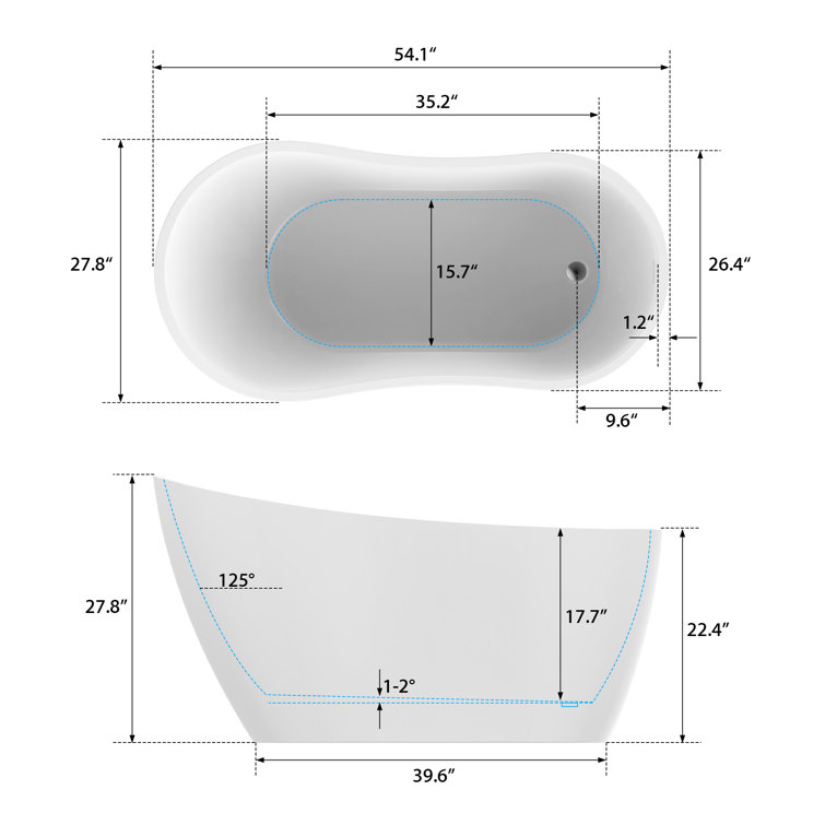 Pure White 54" x 28" Freestanding Acrylic Soaking Bathtub