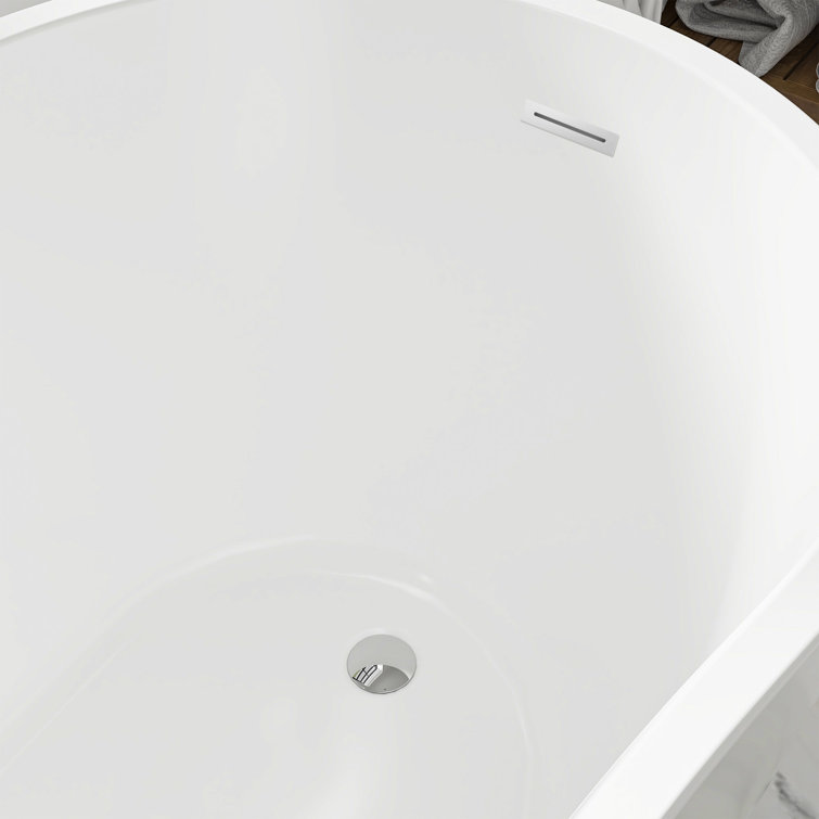 54" White Acrylic Freestanding Soaking Bathtub with Chrome Drain
