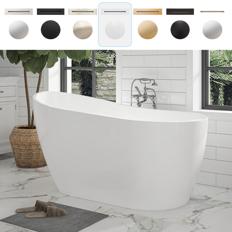 Pure White 54" x 28" Freestanding Acrylic Soaking Bathtub
