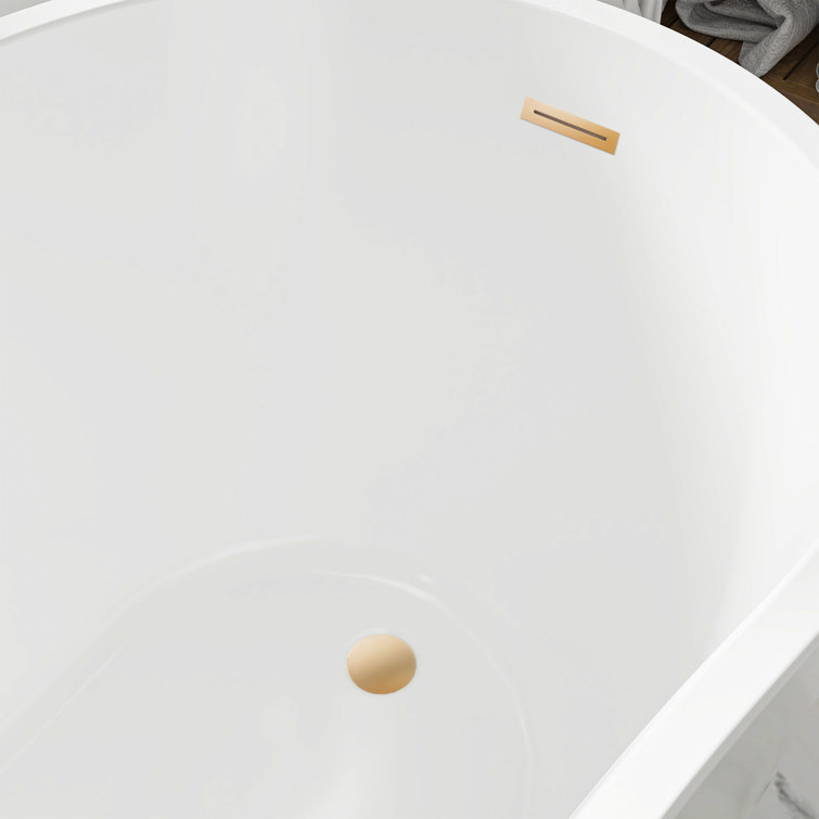 54" White and Titanium Gold Freestanding Acrylic Soaking Bathtub