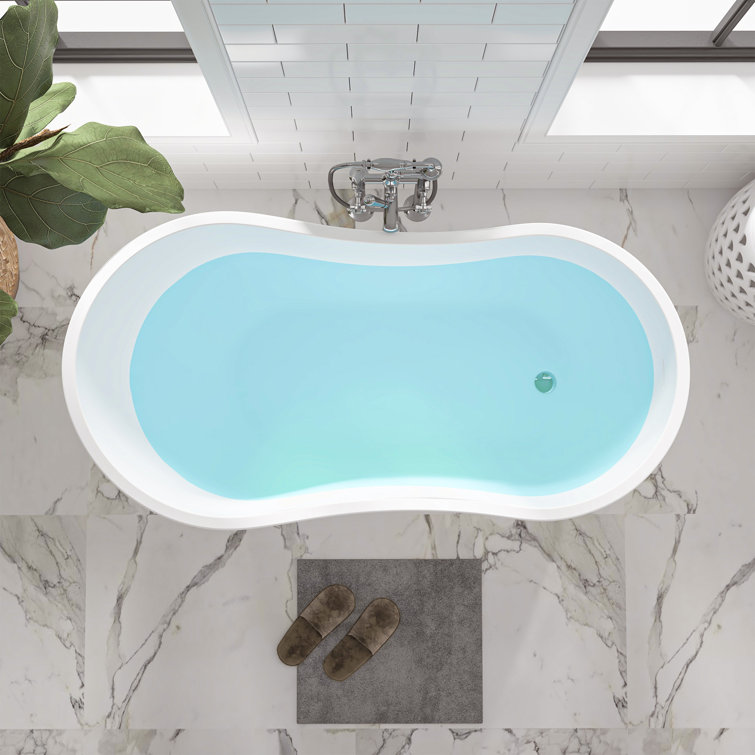 54" White Acrylic Freestanding Soaking Bathtub