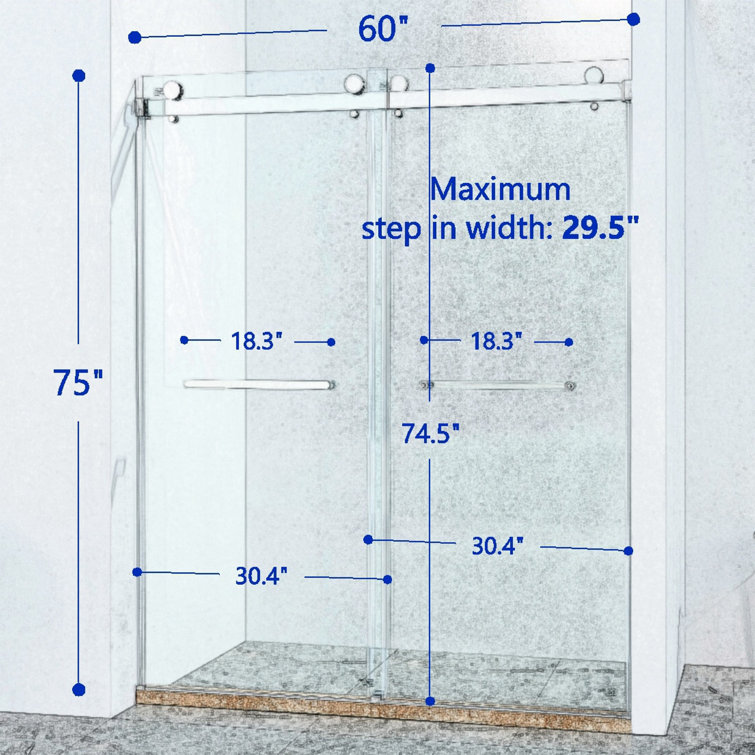 56-60" Frameless Clear Glass Double Sliding Shower Door in Matte Black