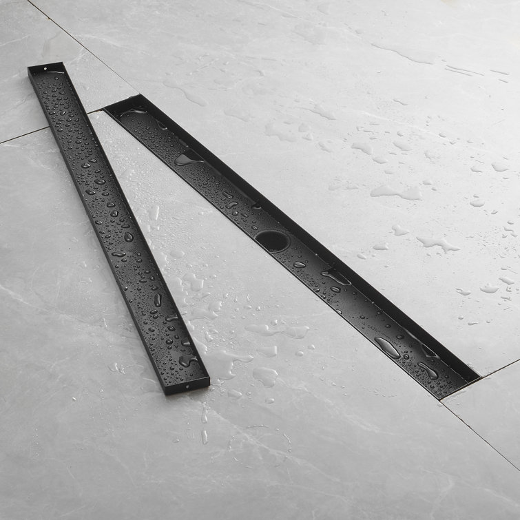 32'' Matte Black Stainless Steel Linear Shower Drain with Slot Pattern Cover