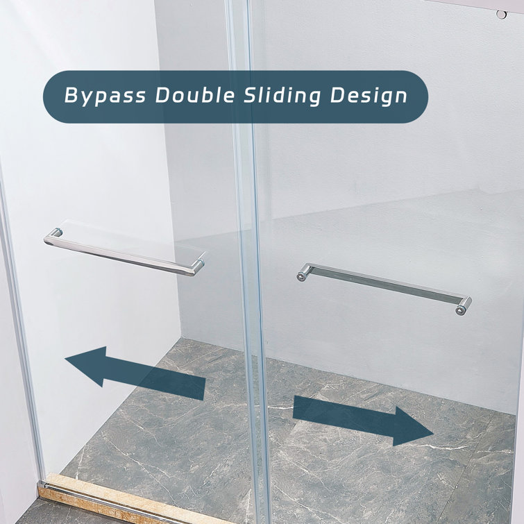 56-60" Frameless Clear Glass Double Sliding Shower Door in Matte Black