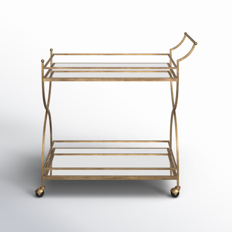 Antique Gold Metal and Glass Bar Cart with Storage