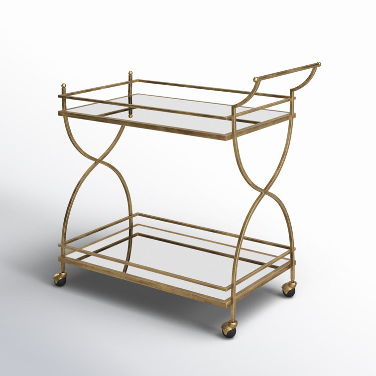 Antique Gold Metal and Glass Bar Cart with Storage