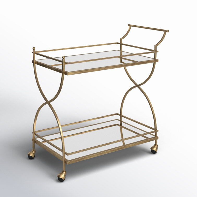 Antique Gold Metal and Glass Bar Cart with Storage