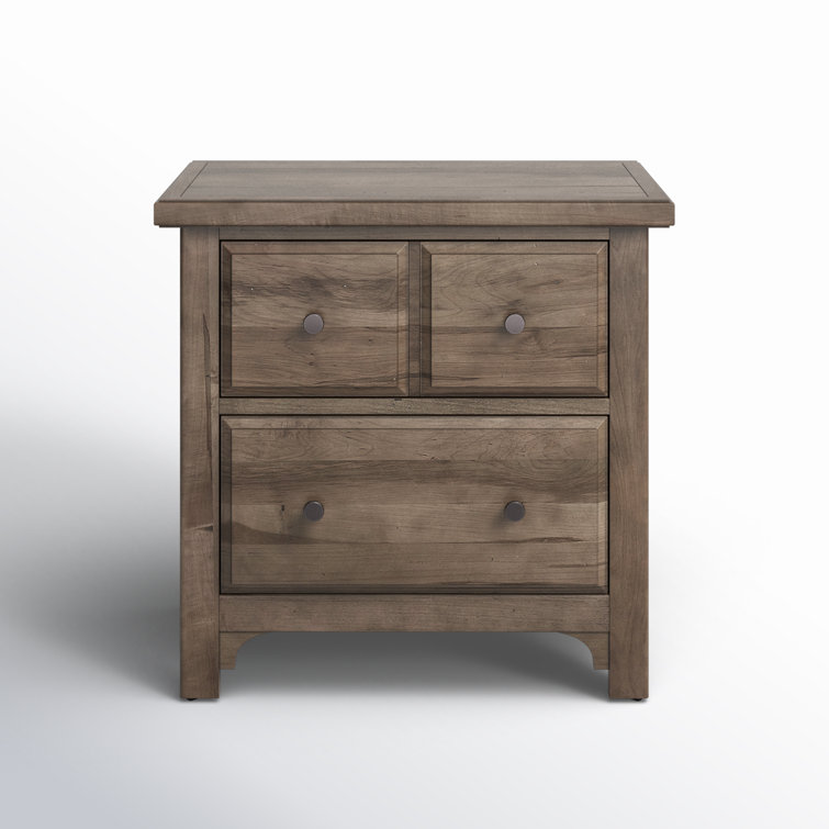 Gray Oak 2-Drawer Solid Wood Nightstand with Pewter Handles