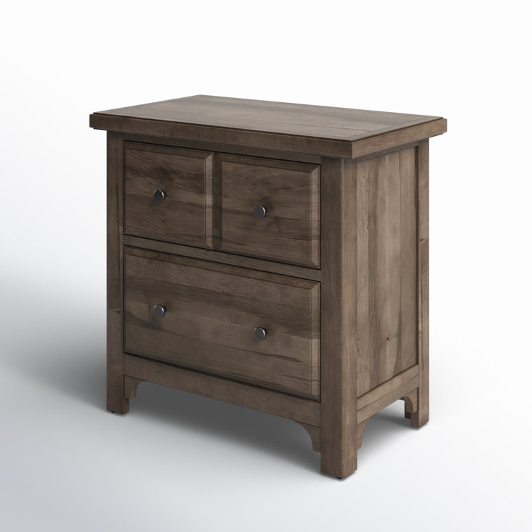 Gray Oak 2-Drawer Solid Wood Nightstand with Pewter Handles