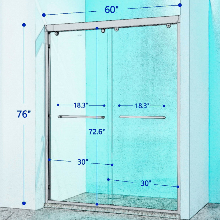 Chrome Frameless Double Sliding Shower Door with Clear Tempered Glass