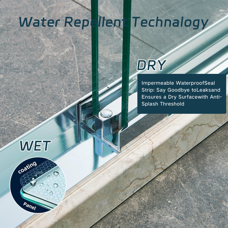 Chrome Frameless Double Sliding Shower Door with Clear Tempered Glass