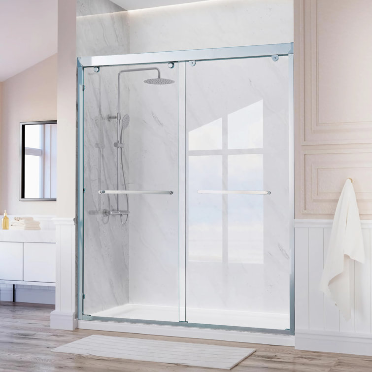 Chrome Frameless Double Sliding Shower Door with Clear Tempered Glass