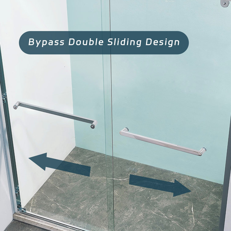 Chrome Frameless Double Sliding Shower Door with Clear Tempered Glass
