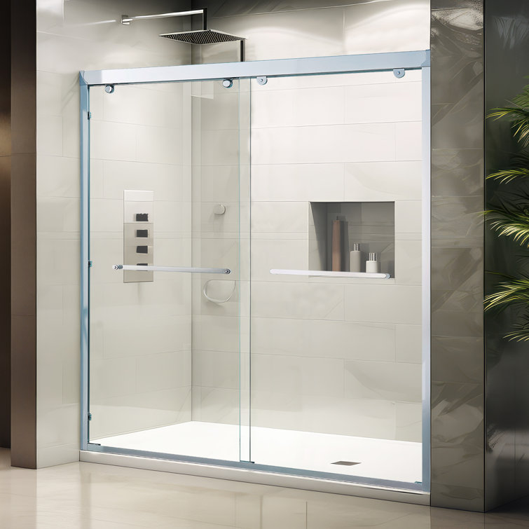 Chrome Frameless Double Sliding Shower Door with Clear Tempered Glass