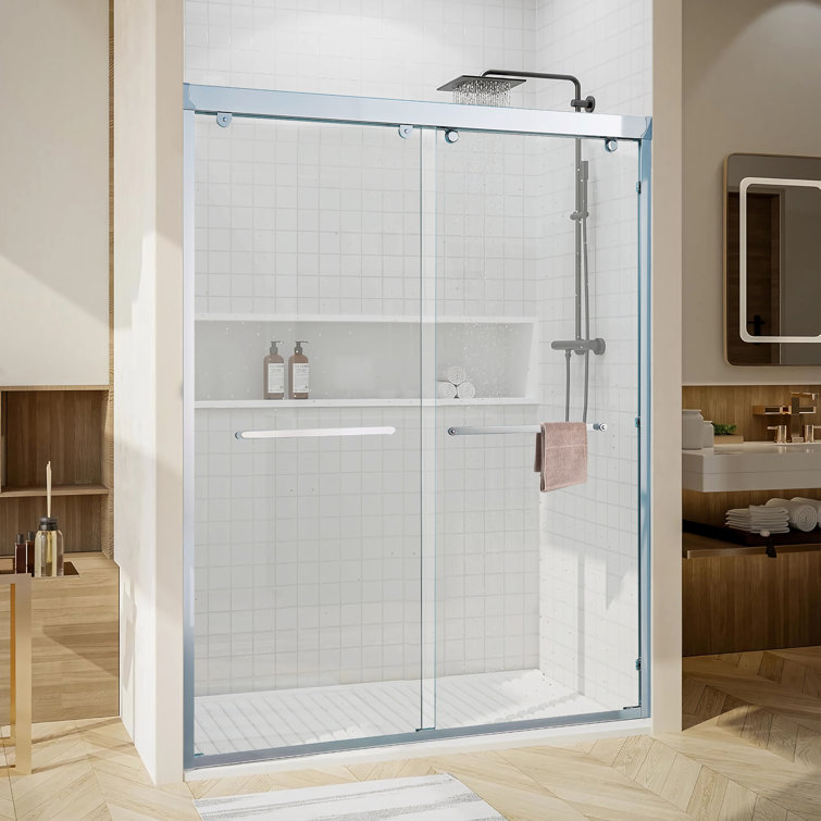 Chrome Frameless Double Sliding Shower Door with Clear Tempered Glass