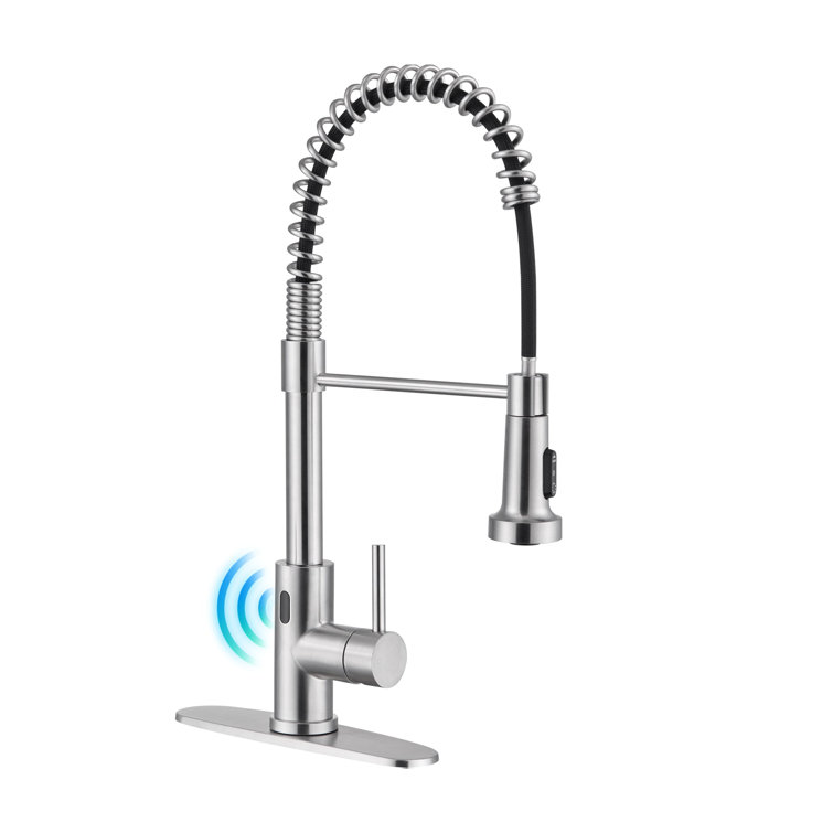 Brushed Nickel Touchless Pull-Down Kitchen Faucet with Spray