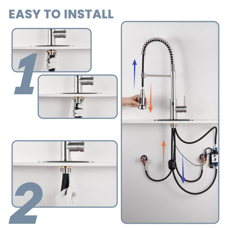 Brushed Nickel Touchless Pull-Down Kitchen Faucet with Spray