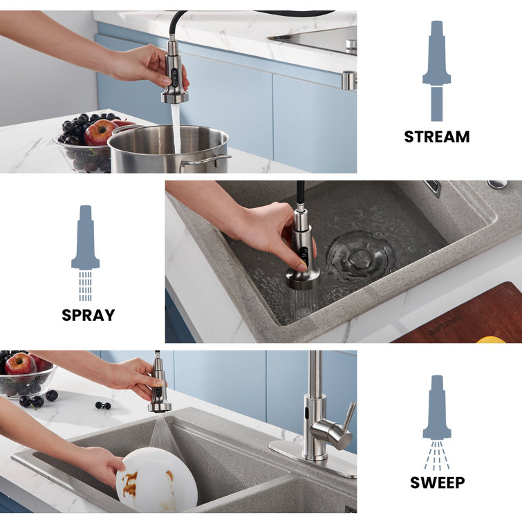 Brushed Nickel Touchless Pull-Down Kitchen Faucet with Spray