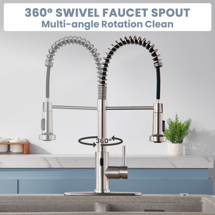 Brushed Nickel Touchless Pull-Down Kitchen Faucet with Spray
