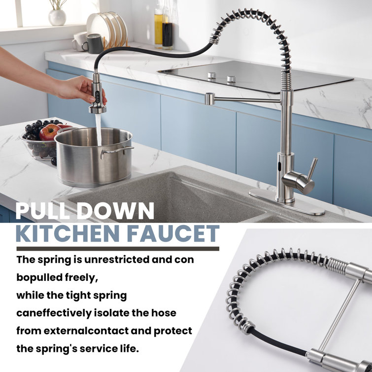 Brushed Nickel Touchless Pull-Down Kitchen Faucet with Spray