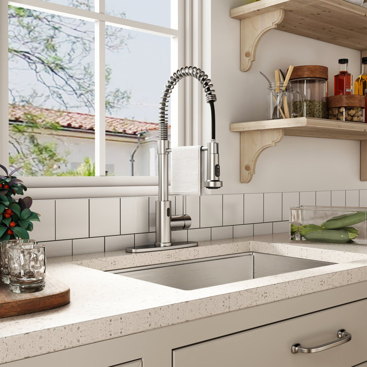 Brushed Nickel Touchless Pull-Down Kitchen Faucet with Spray