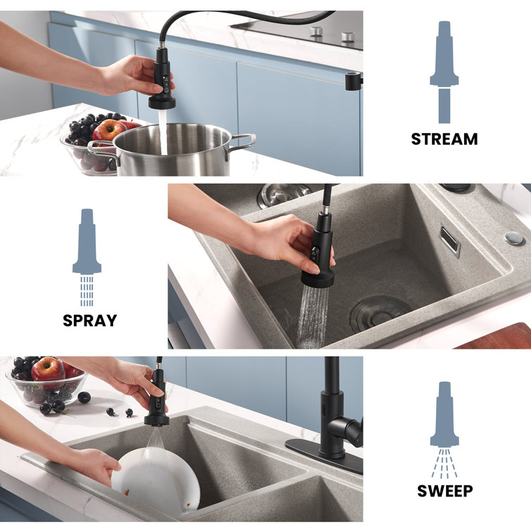 Matte Black Stainless Steel Pull Down Kitchen Faucet with Touchless Sensor