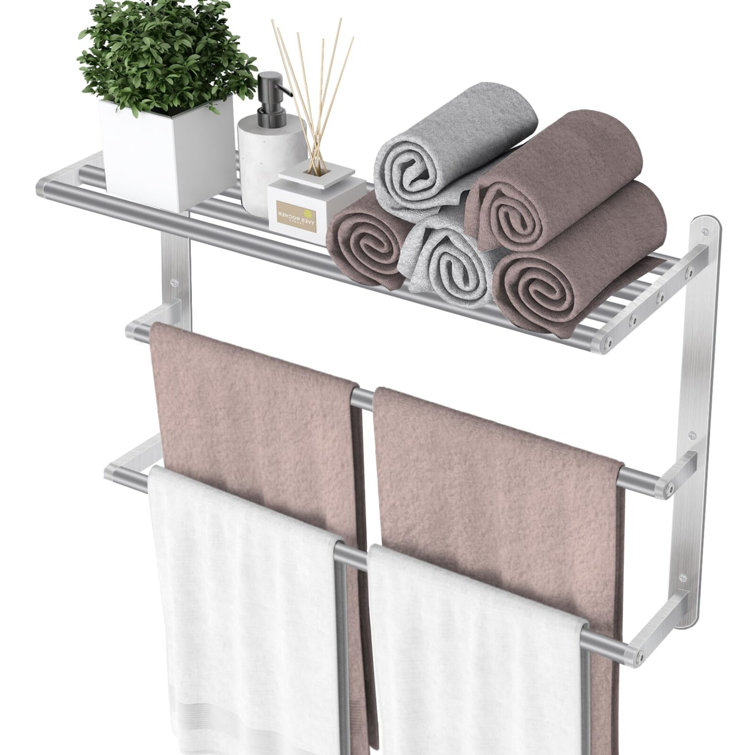 24" Brushed Nickel Steel Wall-Mounted 3-Tier Towel Rack