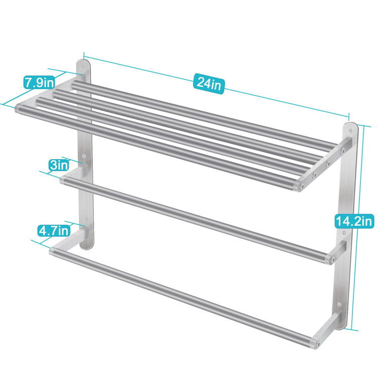 24" Brushed Nickel Steel Wall-Mounted 3-Tier Towel Rack