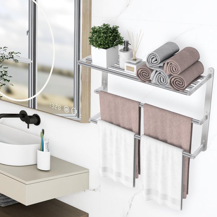 24" Brushed Nickel Steel Wall-Mounted 3-Tier Towel Rack
