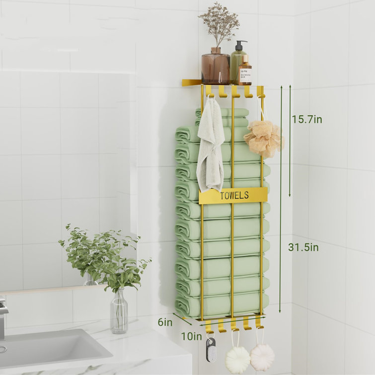 Gold Wall Mounted Metal Towel Rack with Hooks