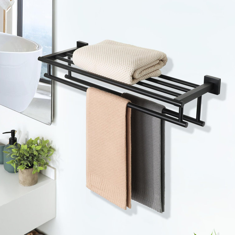 Matte Black Steel Wall Mounted Double Towel Rack