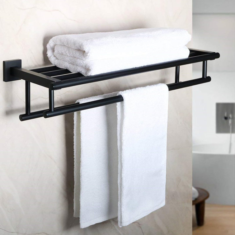 Matte Black Steel Wall Mounted Double Towel Rack