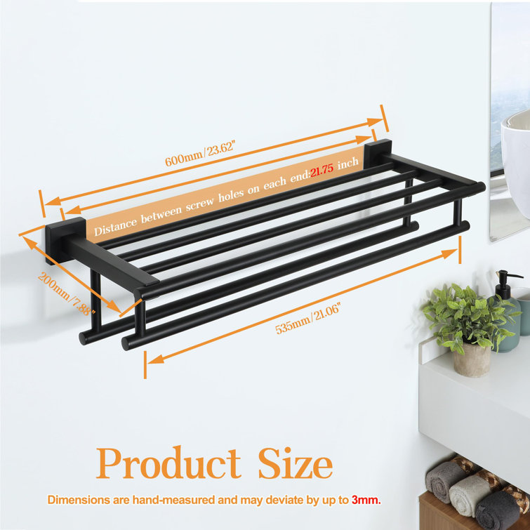 Matte Black Steel Wall Mounted Double Towel Rack