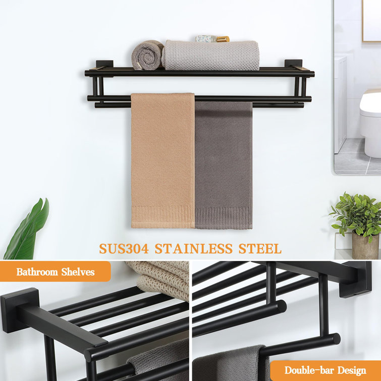 Matte Black Steel Wall Mounted Double Towel Rack