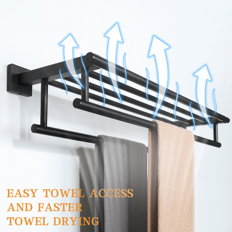 Matte Black Steel Wall Mounted Double Towel Rack