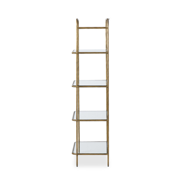 Hammered Aged Brass Metal Bookcase with Tempered Glass Shelves