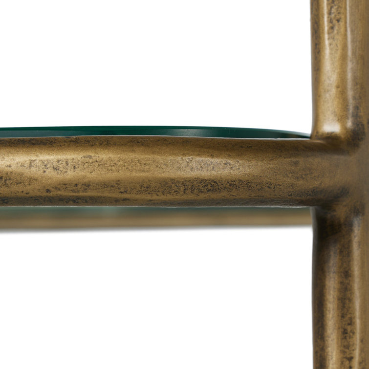 Hammered Aged Brass Metal Bookcase with Tempered Glass Shelves
